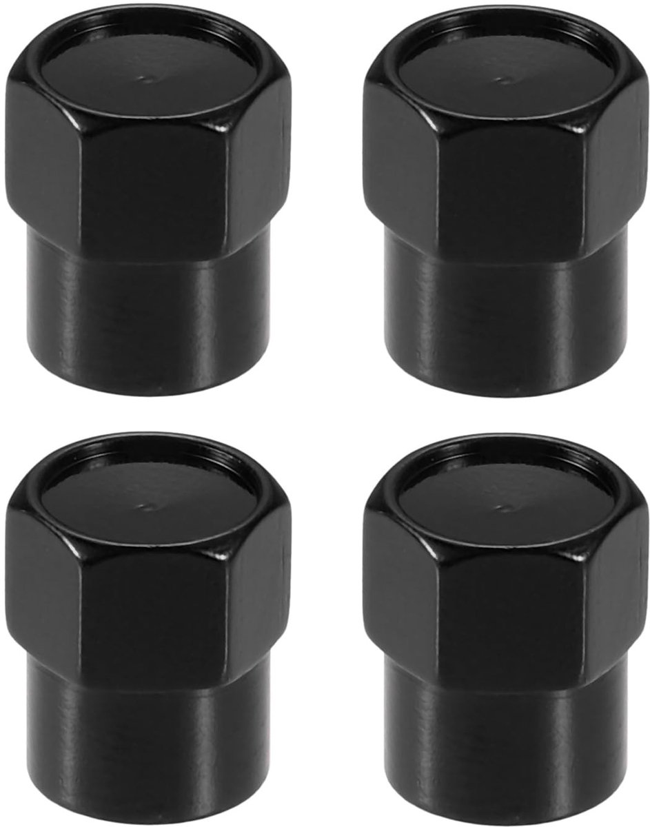 Dailygoods- Ventieldopjes Universele Pasvorm - Aluminiumlegering - Zwart - 4 Stuks - Draagbaar - Schokbestendig - Goede Bescherming - Ventieldoppen