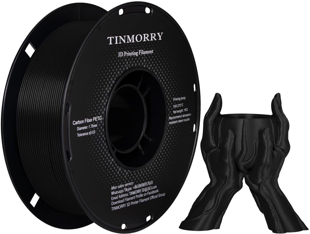 Dailygoods- PETG Filament 1.75mm - Carbon Fiber - 1 KG - Schokbestendig - Hoge drukbestendigheid - Voor 3D-printer - 3D-printfilament