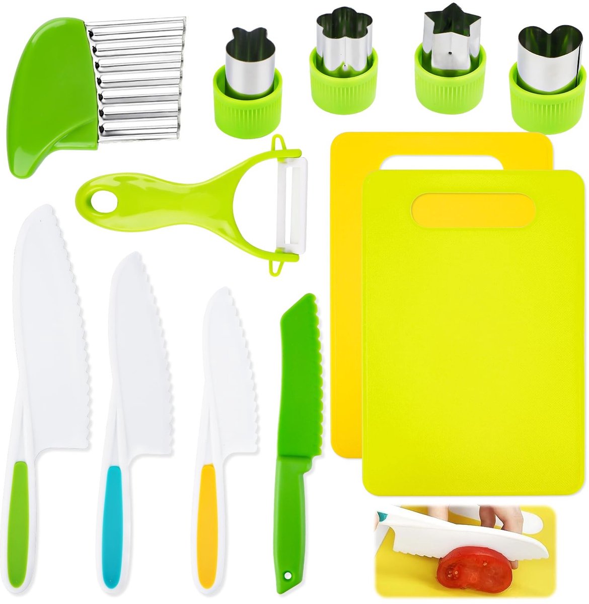 Dailygoods- Kindermessenset 12-delig - Veilig Kindermes vanaf 2 Jaar - Montessori Messen - Kinderkookset - Snijden van Groenten/Fruit - Geschikt voor Kinderen - Kindermessen