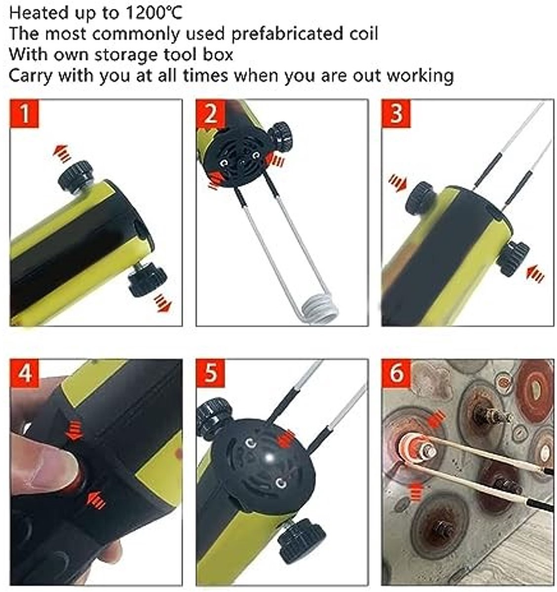 Dailygoods- Inductieverwarmingspoelen 4-delig - Messing - Hittebestendig tot 1200°C - Gereedschapskist - Draagbaar - Diverse diameters - Inductiespoelen