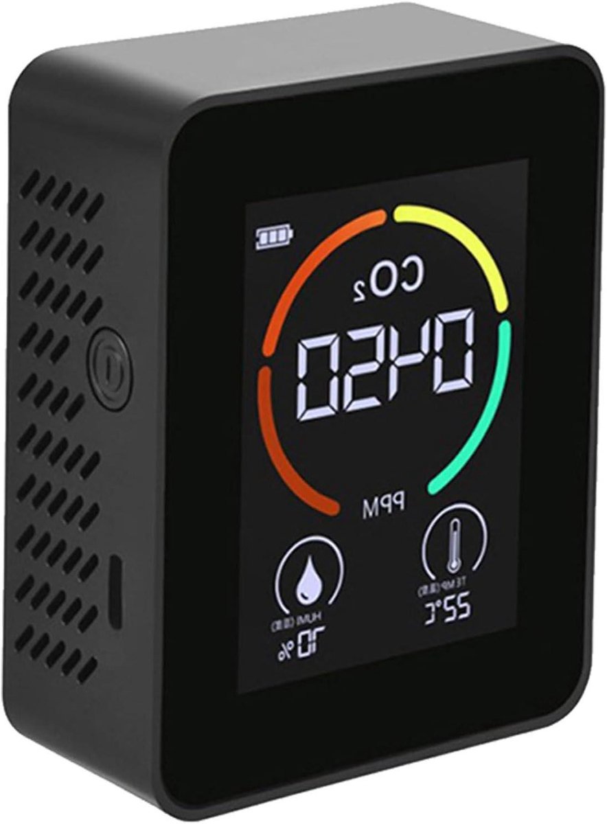 CO2 Detector - Luchtkwaliteit Meter - Omgeving Monitoren - Real-time Refresh - 1200mAh Batterij - Zwart