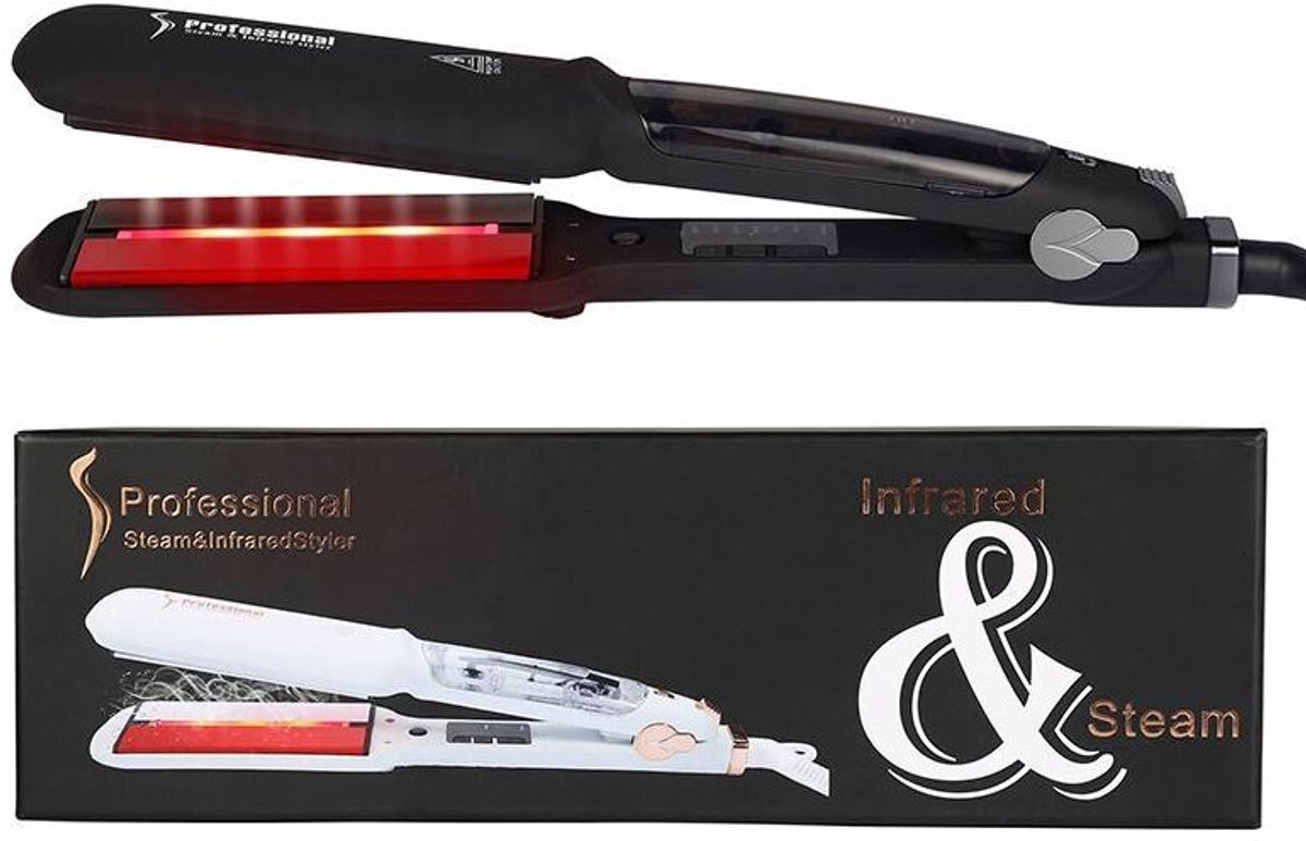 Steam Stoom Pro & Infrared Hair Straightener Stijltang - Zwart 235ºC Nu Gratis Accessories