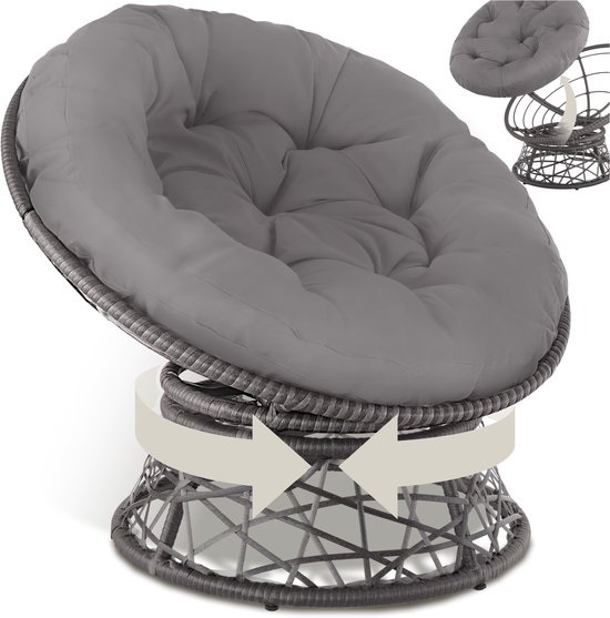 tectake® Papasan Stoel - Gezellige Draaistoel met Ronde Kussens - Comfortabele Wicker Stoel - Draaibare Loungestoel - Ronde Relax Rotan Rieten Stoel voor Woonkamer, Leeshoek, Lounge - grijs