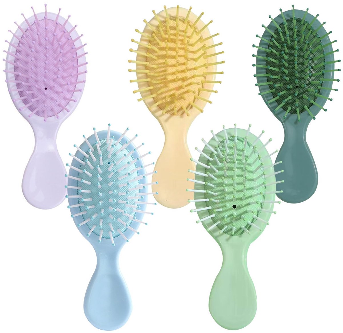 Dailygoods - Kleine borstel voor haar, 5 stuks mini-haarborstel voor onderweg, kleurrijke reis-haarborstel, mini-borstel, zonder trekken, voor kinderen, dames