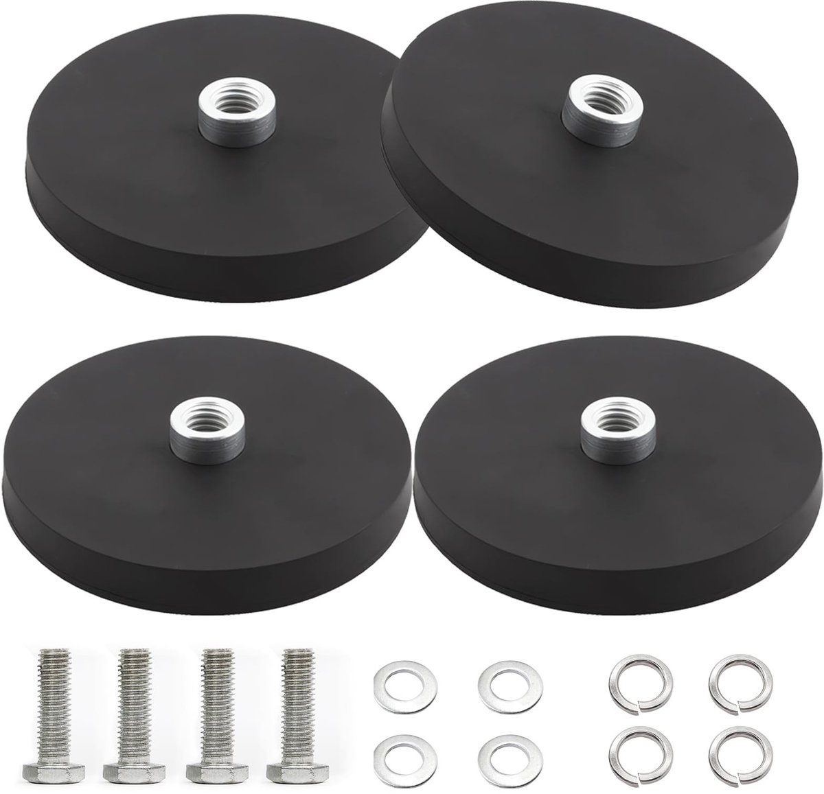 Dailygoods - 4 stuks neodymium magneten, met rubber, diameter 43 mm, platte grijper, 10 kg draagkracht, rubberen ronde magneten met M6 convex schroefgat, schijfmagneet voor schroeven, lichtstrips, oog of haken