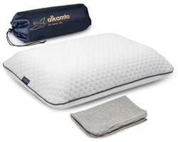 Alkamto Reiskussen & Campingkussen – Ergonomisch Traagschuim – 40x25x10 cm – Met Draagtas – Wit