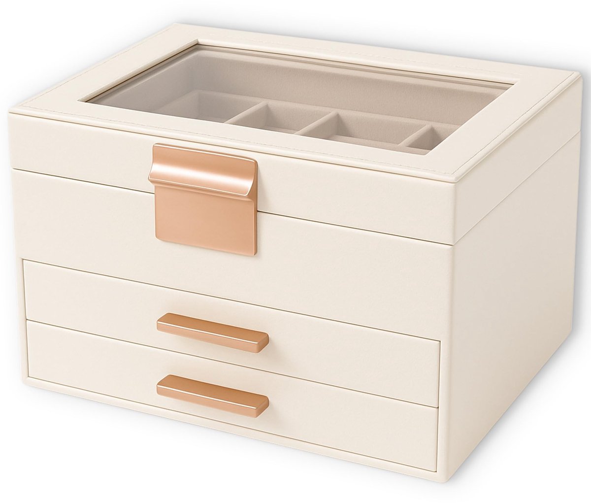 Dailygoods - Sieradendoos met transparant deksel - 3 niveaus en 2 lades
