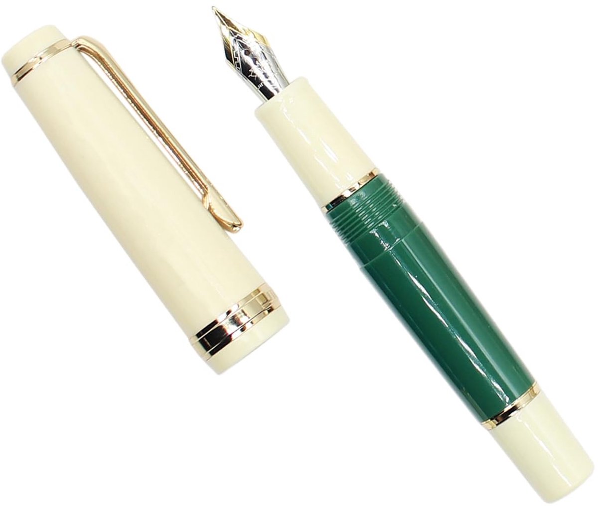Dailygoods - Gullor Mini Vulpen Gouden Trim, Acryl Pocket Pen, Groen, Gebogen penpunt