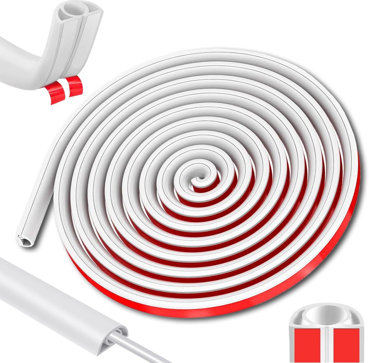 Dailygoods - 3 m zelfklevende kabelgoot, vloerkabelgoot, kleine flexibele kabelgoot, halfronde kabelafdekking, kabelkanaalbescherming voor draden op wandvloer, wit