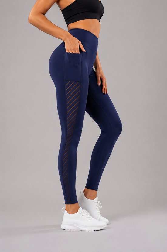 SparkNine Breathflex sportlegging dames - ademend - met zakken - XL - blauw - geruite mesh panelen - met zakken - elastisch — afbeelding 2