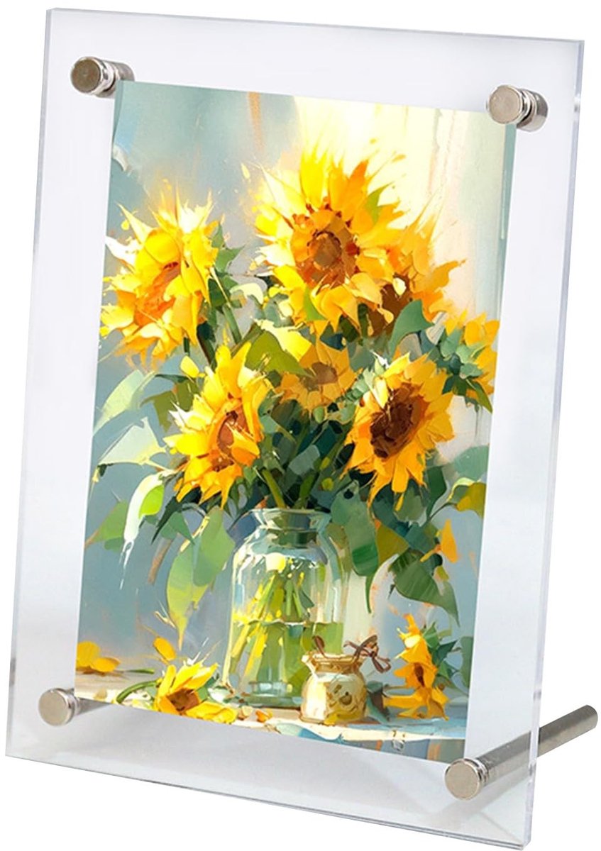 Dailygoods- Fotolijst Dubbelzijdig - Acryl Fotolijst 10x15 cm - Frameloos Bureaublad - Landschap/Portretoriëntatie - Hoogwaardig Materiaal - Inclusief Standaard - Fotohouder