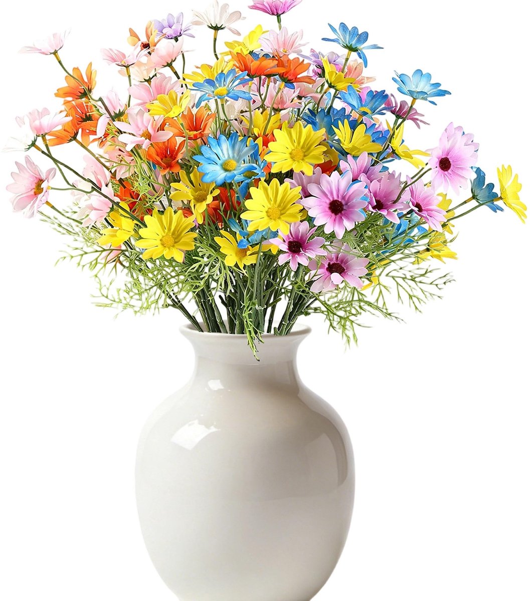 Dailygoods- Kunstbloemen Set van 12 - Madeliefjes 50 cm - Zijde met Flexibele Stengel - Onderhoudsvrij - Ideaal voor Bloemstukken - Duurzaam en Pollenvrij - Nep Bloemen