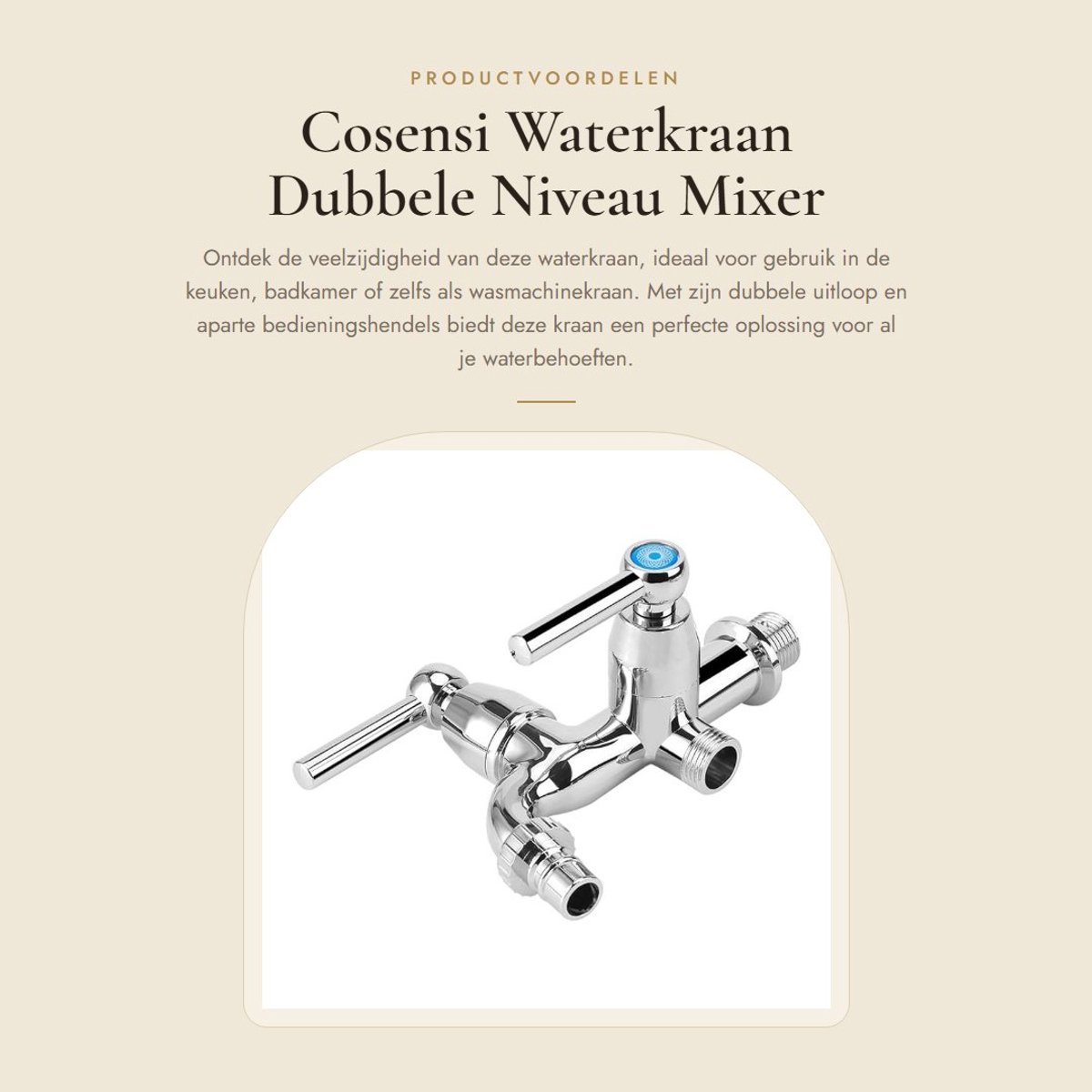 Dailygoods- Waterkraan Dubbele Uitloop - Mengkraan G1/2 - Kraan voor Wasmachine - Gootsteen - Badkamerkraan - Duurzaam en Elegant