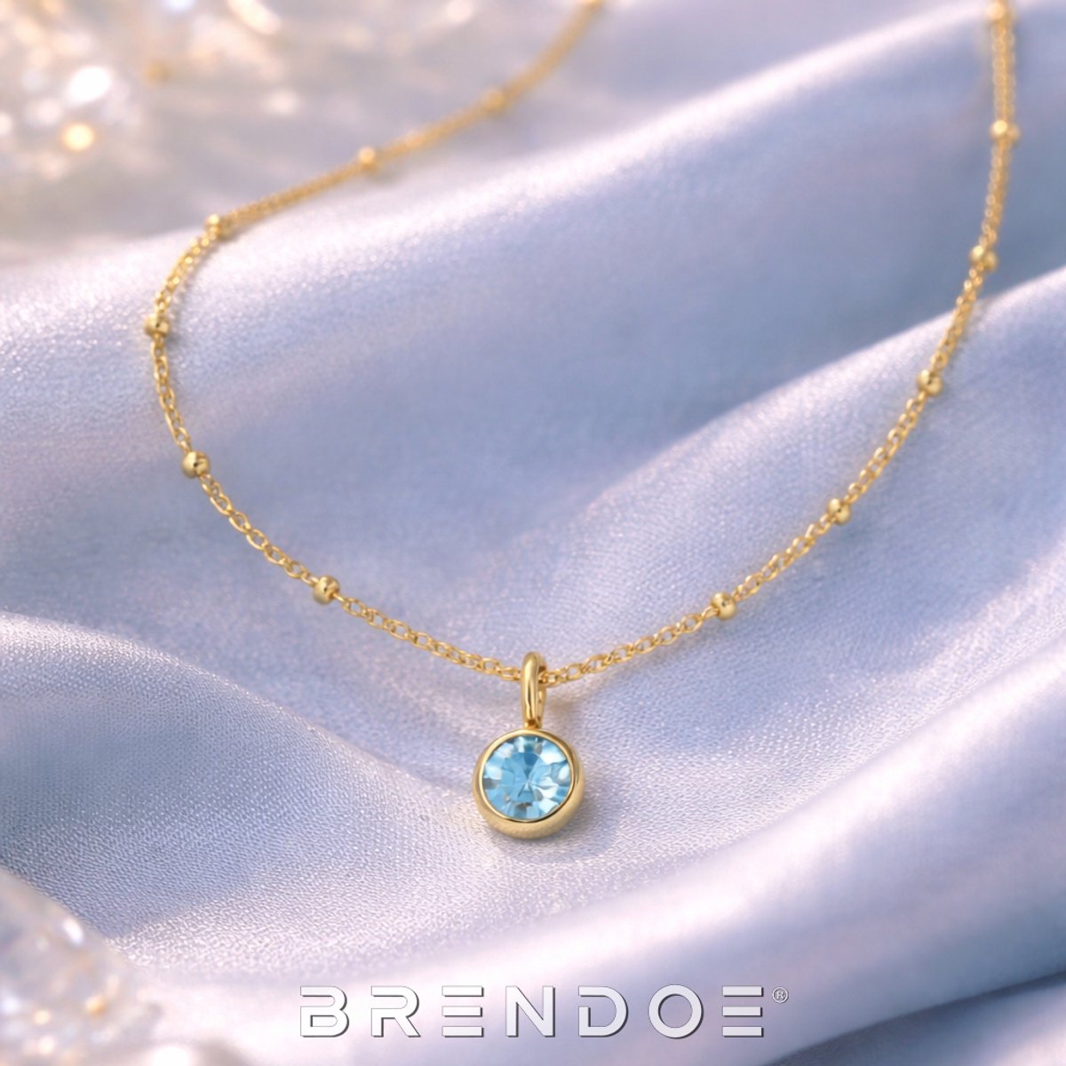 Brendoe Ketting met Blauwe Steen Dames – Goudkleurige Hangerketting RVS 14K Verguld – Afneembare Hanger – Minimalistisch Cadeau voor Haar
