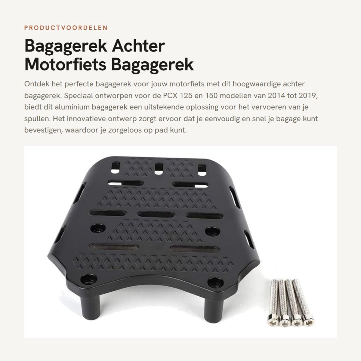 Dailygoods- Bagagerek Achter Gemaakt van Aluminiumlegering - Motorfiets Bagagerek - Verstelbare Beugel - Eenvoudig te Installeren - Geschikt voor PCX 125/150 2014-2019 - Motorfietsdrager