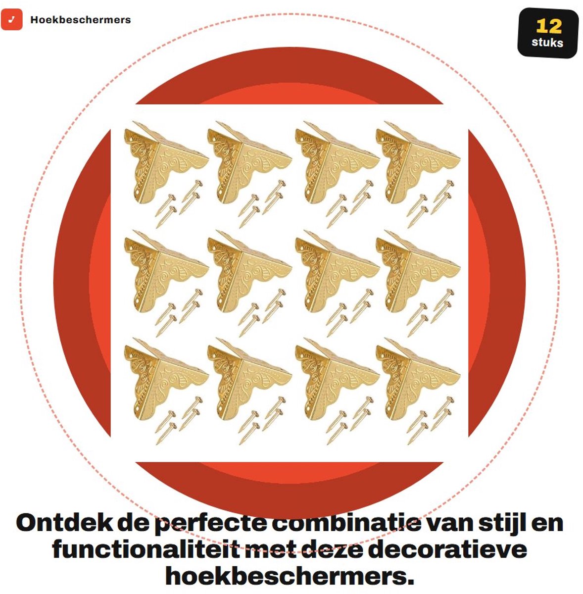 Dailygoods- Hoekbeschermers Decoratief - 12 Stuks - Houten Kisten - Tafelbescherming - Juwelendoos - Ijzerkwaliteit - Hoekbescherming