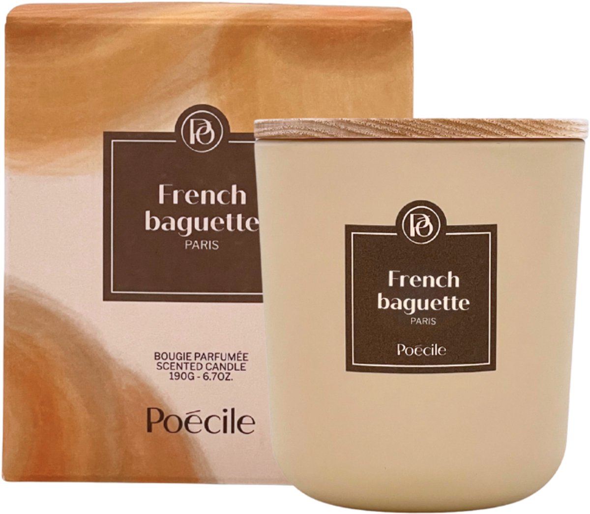 Poécile - Candle - French Baguette - Paris - Geurkaars - Sojawax - Warm, boterachtig, Verse croissant geur - 50 uur - Frans - 190g