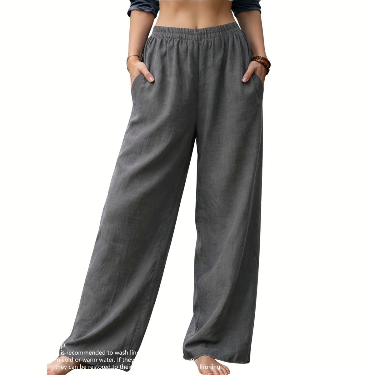 Currero Linnen Broek Dames Zomerbroek Volwassenen Lange Broek Pantalon Strandbroek Zomer Ibiza Stijl Donkergrijs