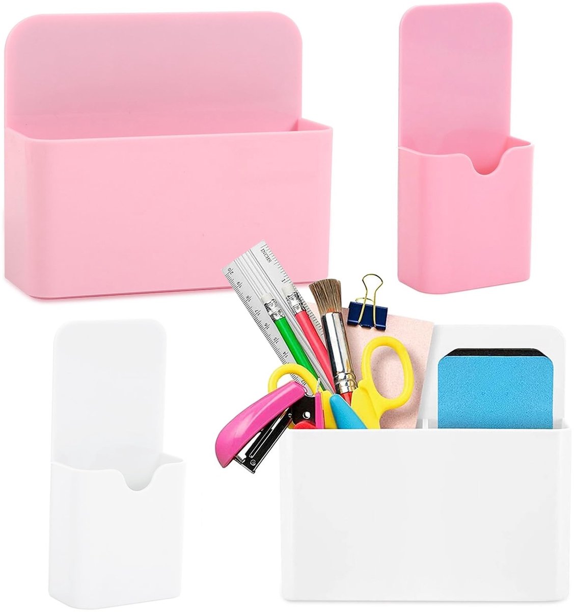 Dailygoods - Magnetische pennenhouder, 4 stuks pennenhouders, magnetisch, whiteboard-pennenhouder, accessoires, pennenbox, magnetisch, instelbare markeerhouder voor school, kantoor, koelkast, wit, roze
