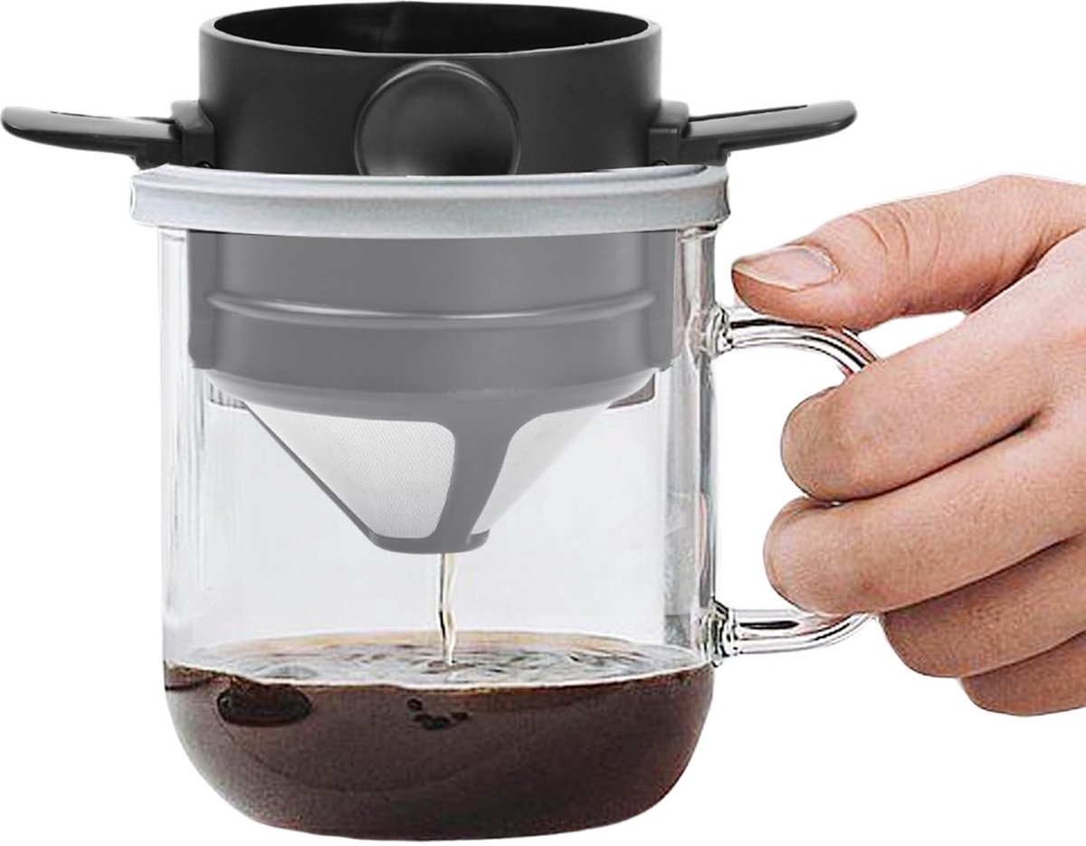 Dailygoods - Dokeno Herbruikbaar koffiefilter, 1-2 kopjes, permanent filter voor koffie, van roestvrij staal, theefilter, papierloze koffiefilter voor camping, kantoor, thuis