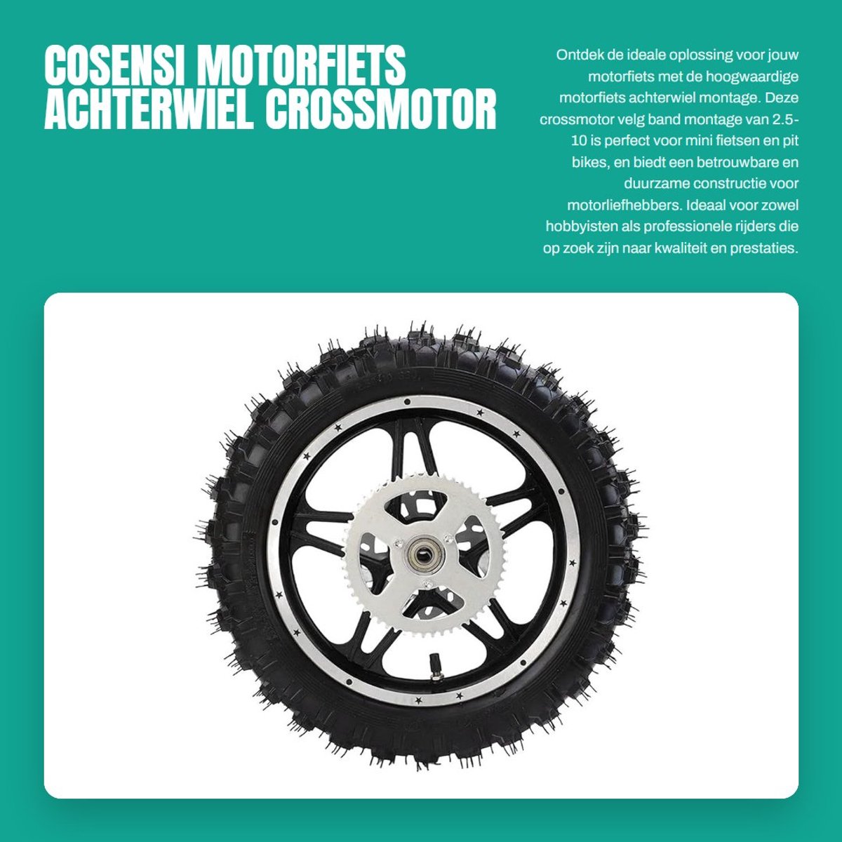 Solidchoice- Achterwiel Montage 2,5-10 - Rubber/Metaal - Geschikt voor Crossmotor/Motorfietsen/Fietsen - Asdiameter 12 mm - Bandbreedte 65 mm - Hoogwaardige Kwaliteit - Motorband