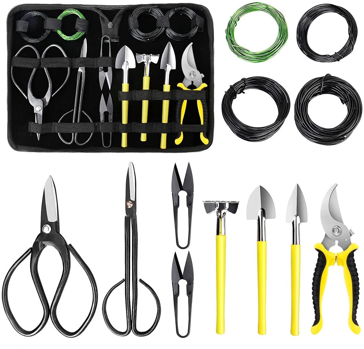 Solidchoice- Bonsai-set 13-delig - Bonsai-gereedschap - Bonsaischaar - Binddraad - Mini-hark/Schep - Tuinsnoeischaar - Ideaal voor beginners