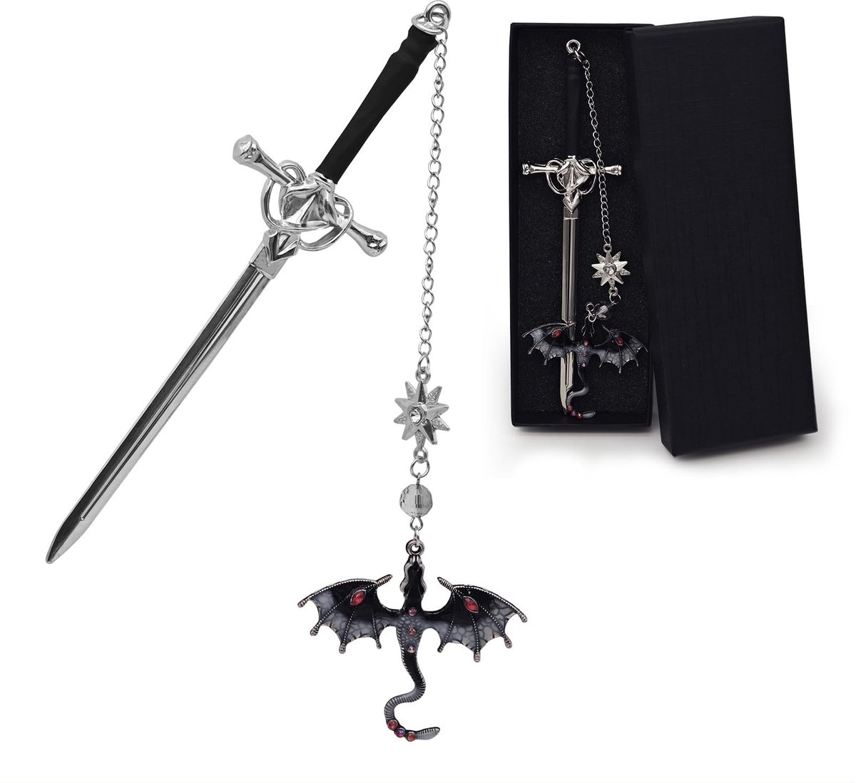Solidchoice - Gepersonaliseerde Boekenlegger met Metalen Zwaard en Kristallen Hanger