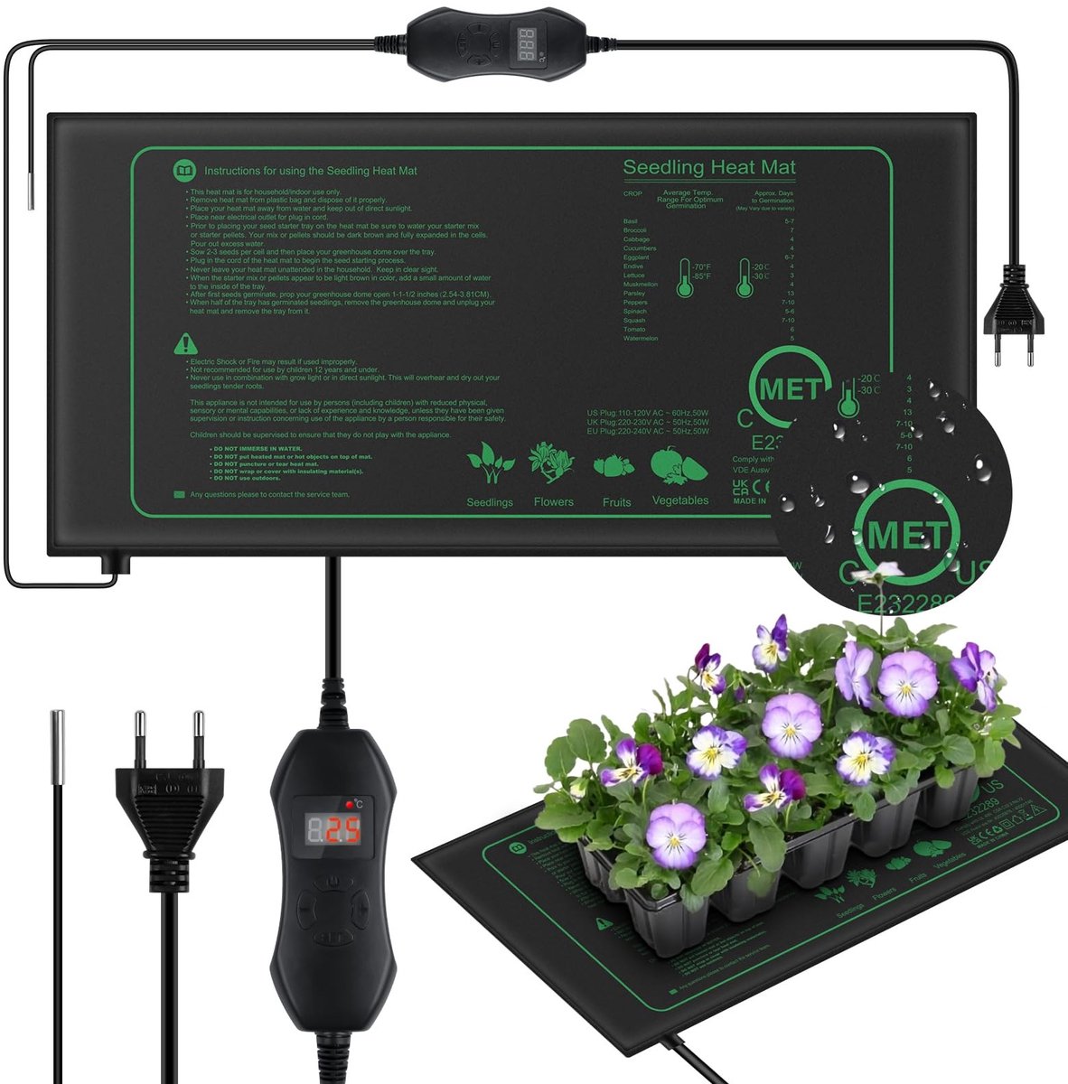 Solidchoice- Verwarmingsmat 50W met thermostaat - Snelle verwarming - Warmtemat voor plant