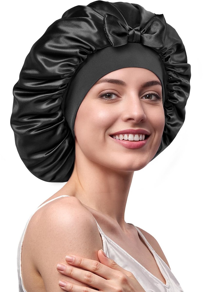 Solidchoice- Slaapmuts 100% Zijden - Dubbellagig - Ademend - Verstelbare Band - Geschikt voor Lang/Krullend Haar - Luxe Comfort - Haarband