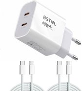 USB C Snellader 40W + 2x USB-C 65W Kabel 1M - Geschikt voor al jouw USB-C Apparaten - Oplader - Universeel - Fast Charger - Snellader - USB C Adapter - USB Stekker - Wit