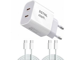 USB C Snellader 40W + 2x USB-C 65W Kabel 1M - Geschikt voor al jouw USB-C Apparaten - Oplader - Universeel - Fast Charger - Snellader - USB C Adapter - USB Stekker - Wit