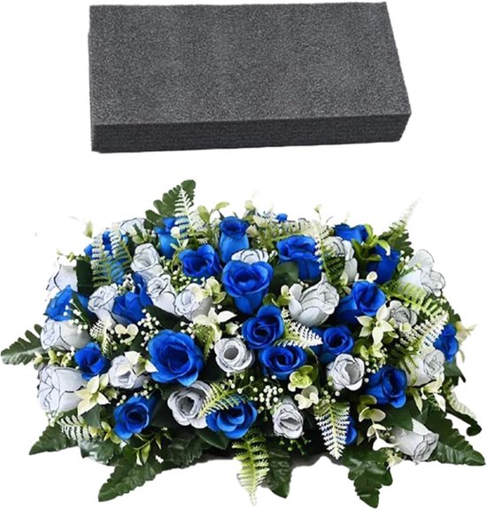 Kunstbloemen Herdenking - Kunstrozen Graf - Eer Bewijzen - Onderhoudsvrij Elegant - 50x35x20cm - Blauw