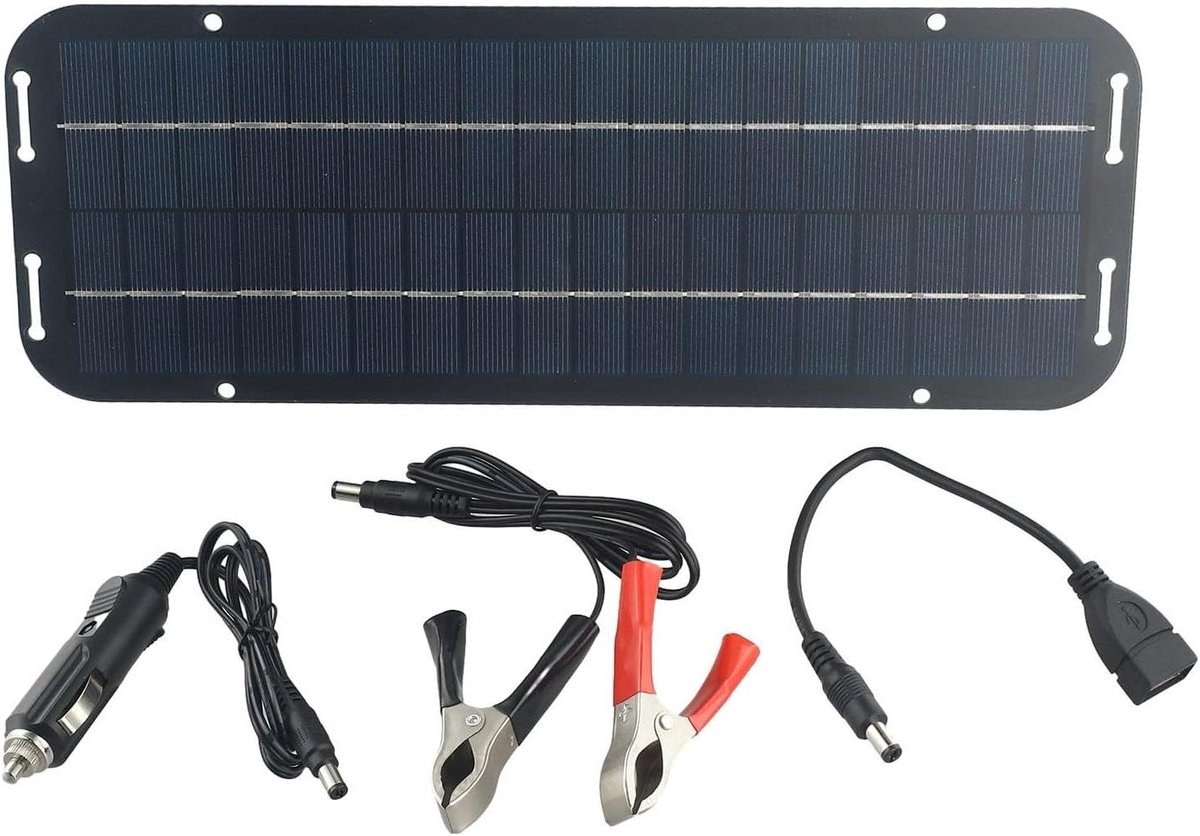 Zonnepaneel - Zonneoplader - Accu Onderhoud - Omgekeerde Ontlading Preventie - 60W 12V - Zwart