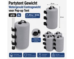 4 Stuks 20L-20KG Partytent Pop-up tent Paviljoen Contra Gewichten Watergevuld 20 Liter / 20 KG Contragewicht – Set van 4-grijs