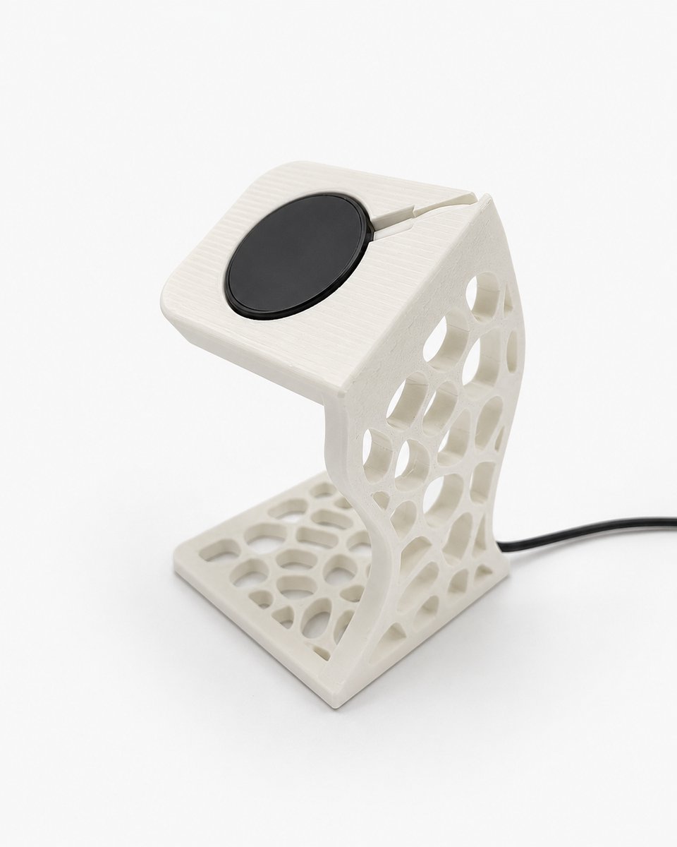 Skushy Apple Watch Oplaadstandaard Voronoi Design - Apple Watch Houder - Laadstation - Nachtkastje Dock - Bureau Docking Station - Oplaadhouder - Kabel Organizer - Magnetische Oplader Houder - Smartwatch Stand - Wit