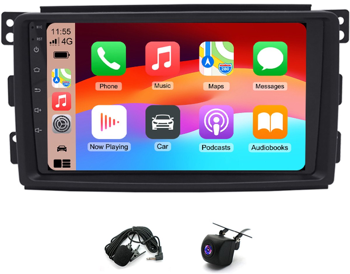 Autoradio-9-inch autoradio stereo Android 15 GPS Navi Head Unit DAB + autospeler met Carplay Android Auto WiFi Bluetooth DVR FM / RDS Radio 4 + 64G voor Benz Smart Fortwo 451 2005-2010