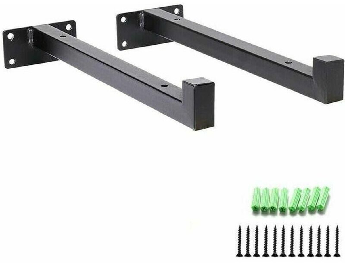 Robuuste plankdragers in industriële stijl (inclusief 8 flenzen) – Metalen dragers voor zwevende planken in vintage-stijl (zwart, set van 2)