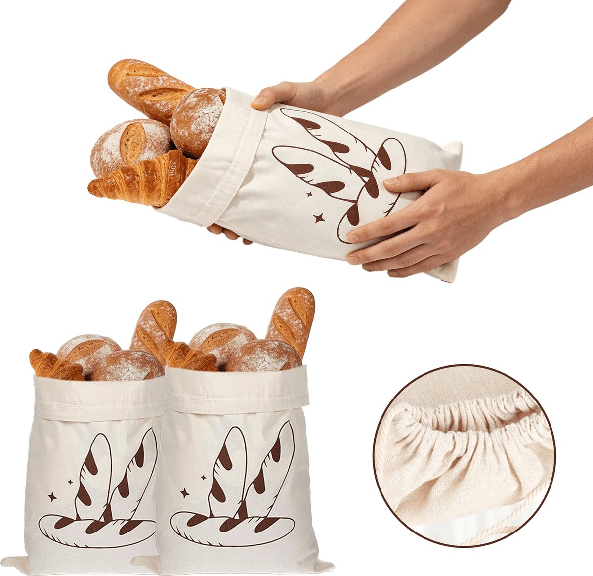 Herbruikbare broodzakken met ritssluiting van bijenwas, katoenen voedselbewaarzakken van bijenwas, geschikt voor zelfgebakken brood en zuurdesem (2 stuks)