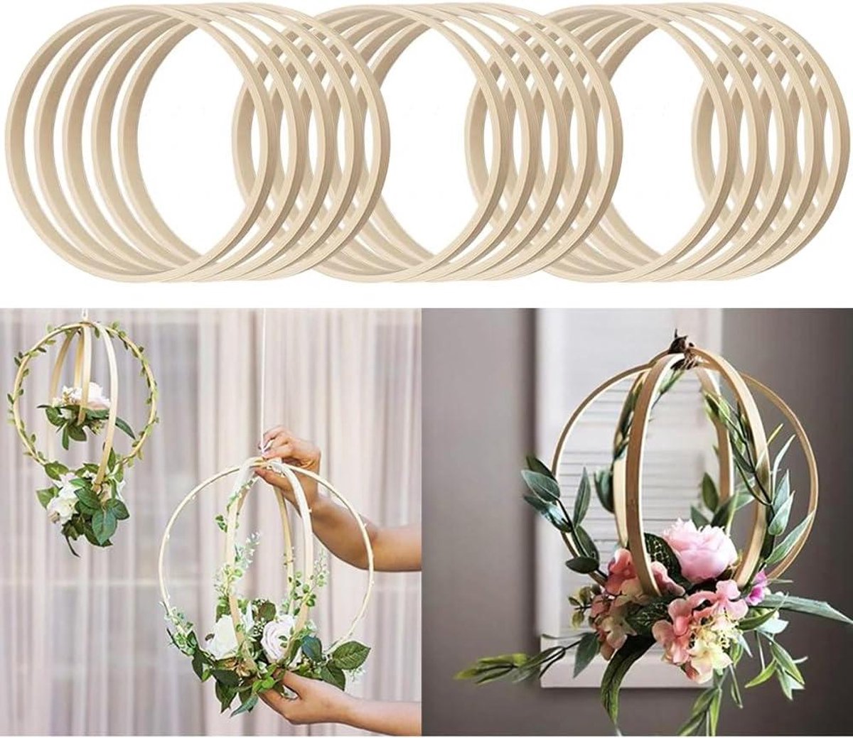 Bamboe bloemenhoep - Houten ringen - DIY decoratie maken - Set van 15 stuks - 20 cm diameter - Natuurlijk