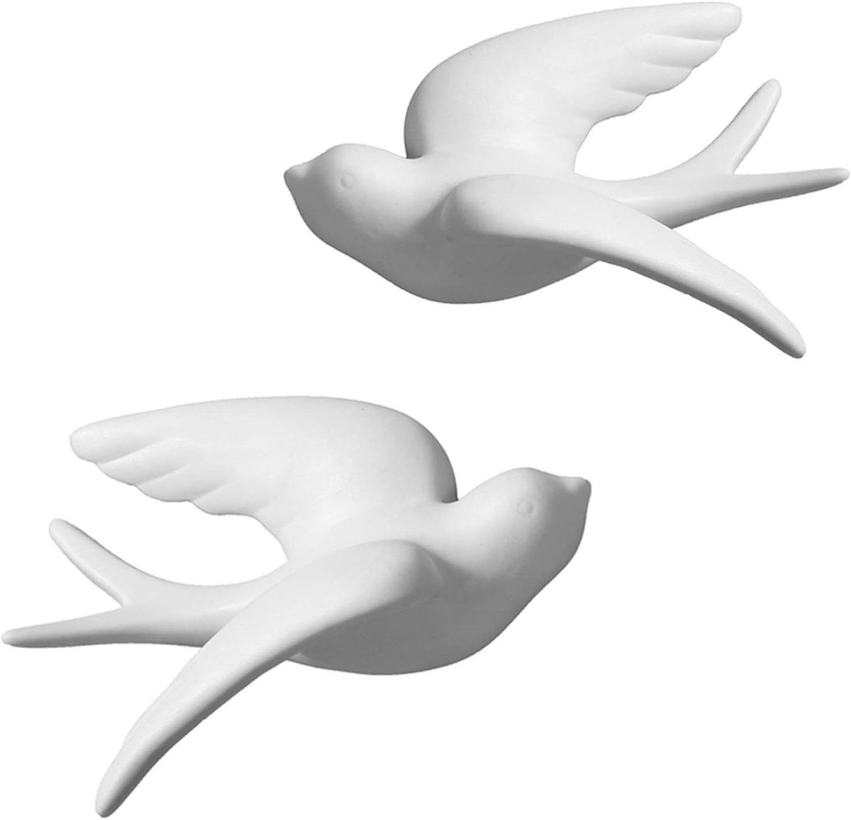 Keramische Vogels - Wanddecoratie Set - Huis Verfraaien - Handgeschilderd Design - 2 Stuks - Wit