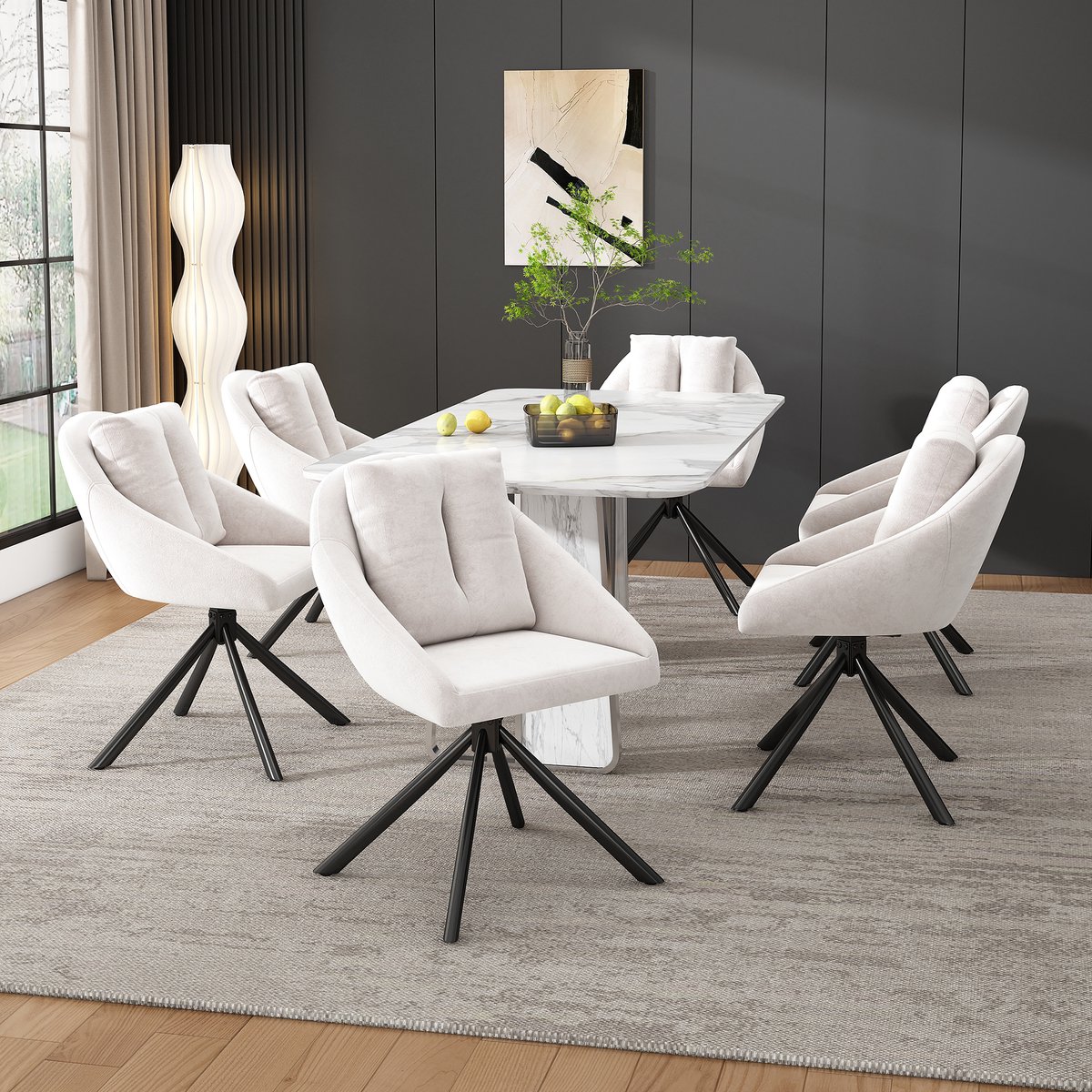 COVREO Eetkamerstoel 79 x 59 cm - draaibaar, velvet, met armleuning, beige, set van 4