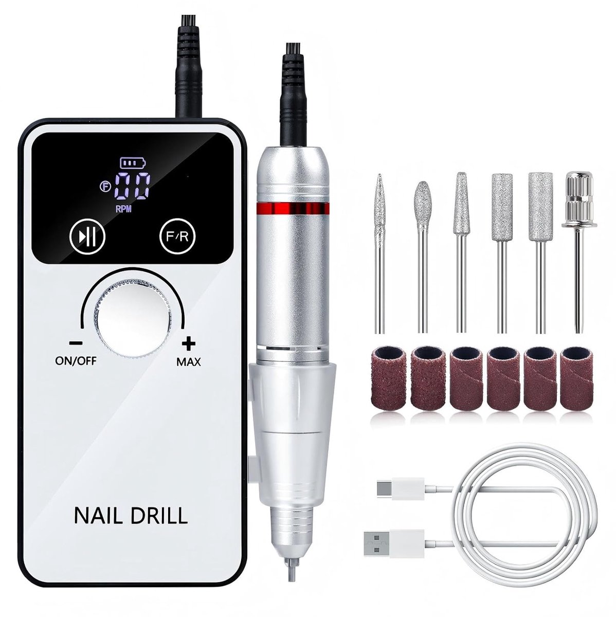 KZQ Professionele Draadloze Nail Drill 45000 Toeren Elektrisch Nagelvijlset voor Gellak Verwijderen Oplaadbaar USB Nagelverzorgingsapparaat Geschikt voor Thuis en Salon Wit