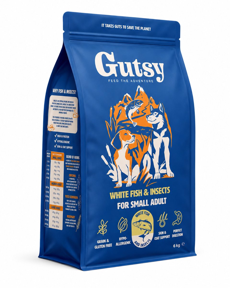 Gutsy Gutsy White Fish Small Adult - Hondenvoeding - 6kg - Hypoallergeen & Graanvrij Hondenvoer - Natuurlijk - Duurzaam & Gezond Hondenbrokjes