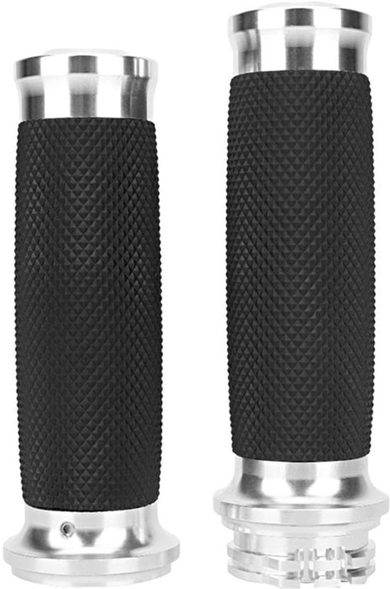 Duokon Stuurgrepen, 1 paar universele motorfiets, 25 mm handgreep, aluminium + rubberen anti-slip stuurgrepen, zilver, populair, Normaal