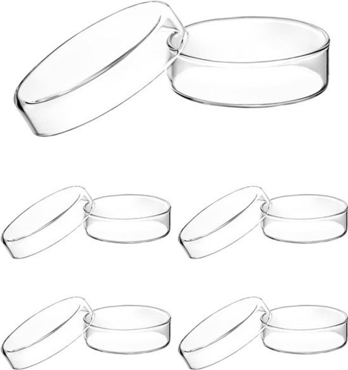Laboratorium Petrischaaltjes met deksels van hoogwaardig borosilicaatglas, gesteriliseerde Petrischaal voor kweek, 60 mm x 18 mm, verpakking van 5 stuks