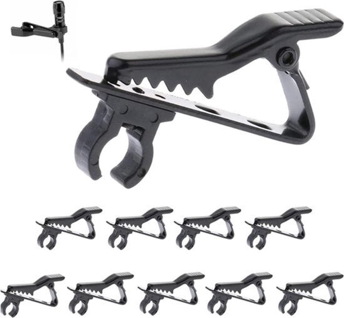 Zwarte mini lavalier revers kraag clip microfoon houder handvat - 10 stuks