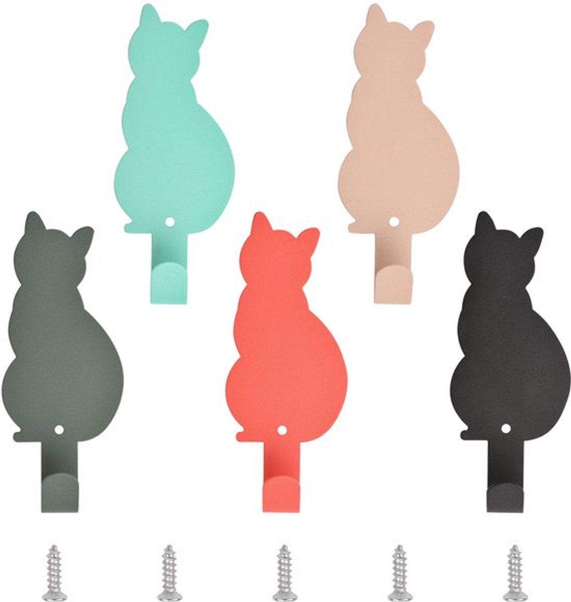 Zelfklevende Haakjes, 5 stuks Zelfklevende Haakjes Badjas Houders Kat Vorm Theedoek Hangers Wandgemonteerde Kleding Hangers voor Keuken, Slaapkamer, Badkamer (5 Kleuren)