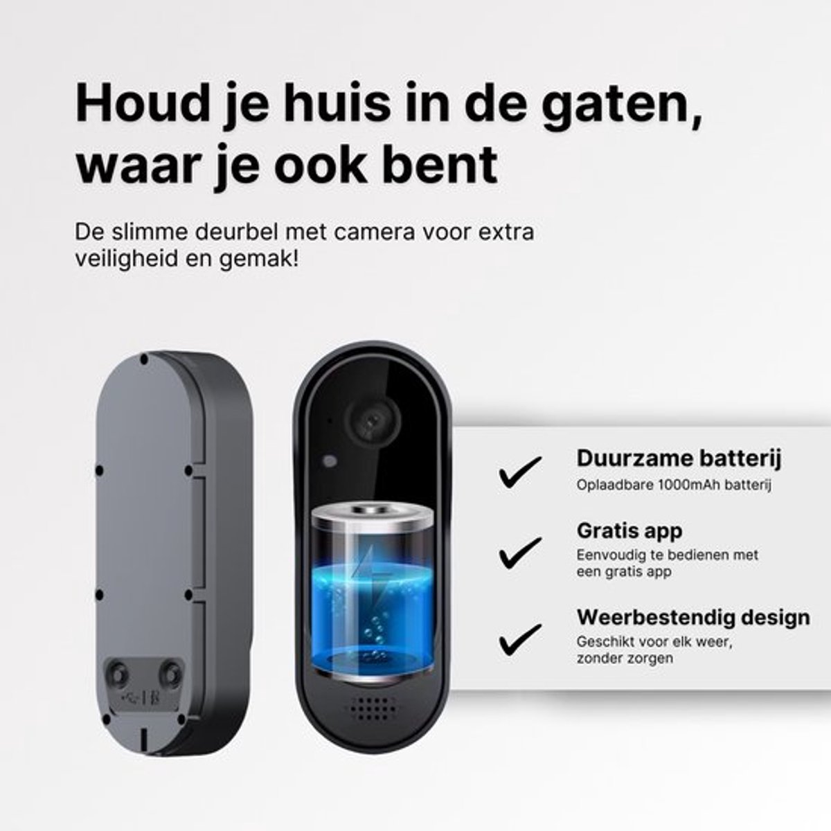 Video Deurbel Met Camera | Slimme Draadloze Video Deurbel Met Camera | Draadloze Deurbel met Accu | IP65 Waterdicht | Incl bevestigingsset | Met 64GB Kaart