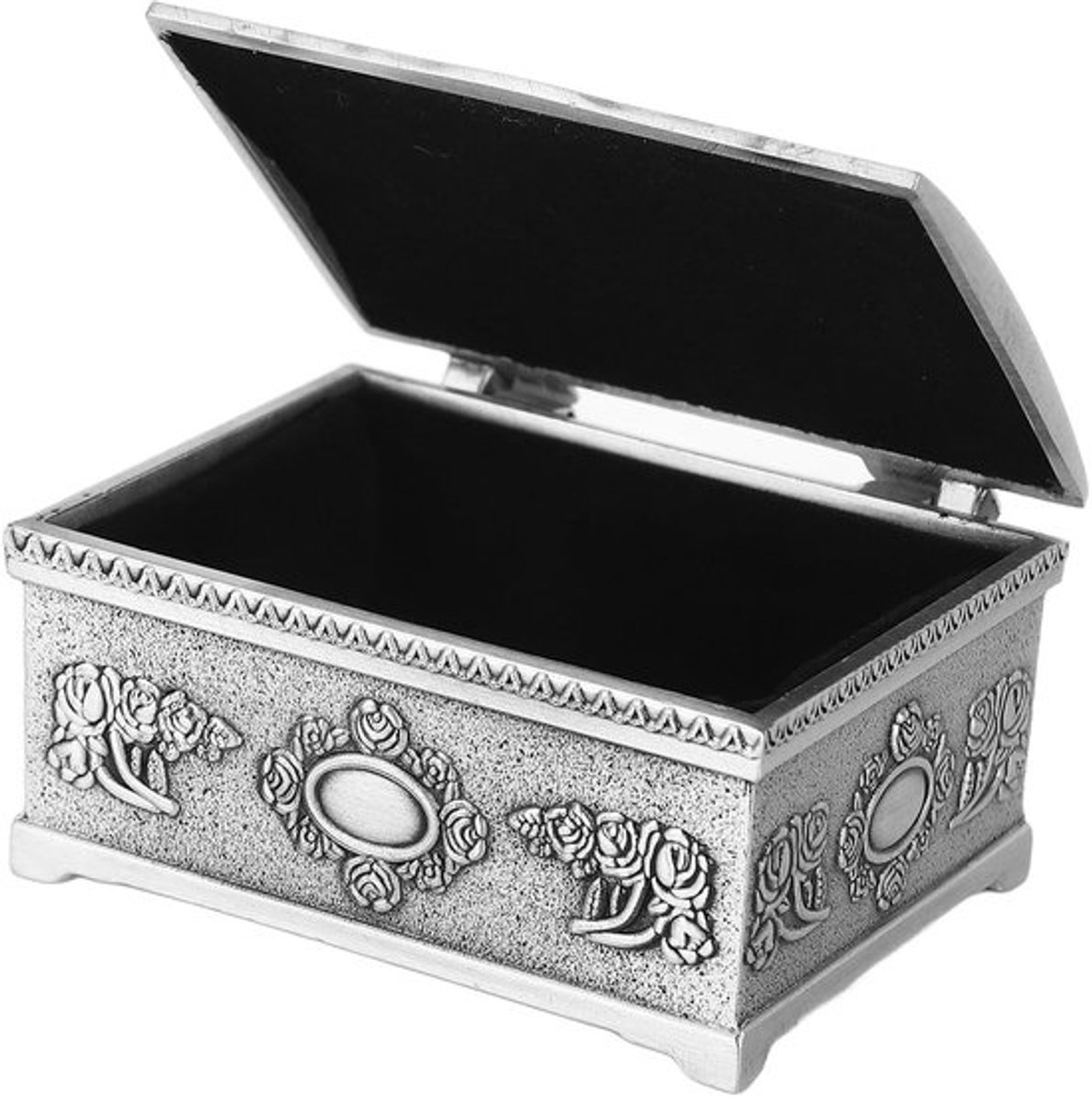 Vintage rechthoekige metalen sieradendoos, kleine sieradenopbergdoos, geschikt voor ringen, oorbellen, kettingen, schatkistopbergdoos, antieke sieraden-herdenkingsgeschenkdoos voor meisjes en vrouwen