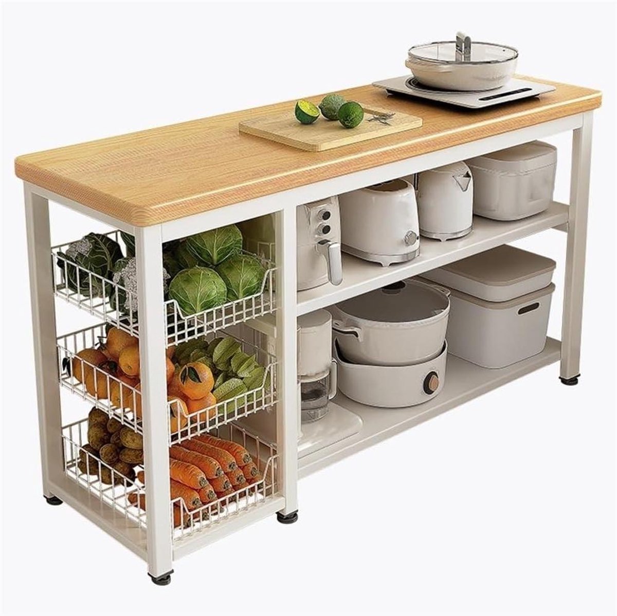Keukenrek met 3 planken - Opbergrek veelzijdig - Keuken organiseren - Verstelbare plankhoogte - 80 cm breed - Zwart